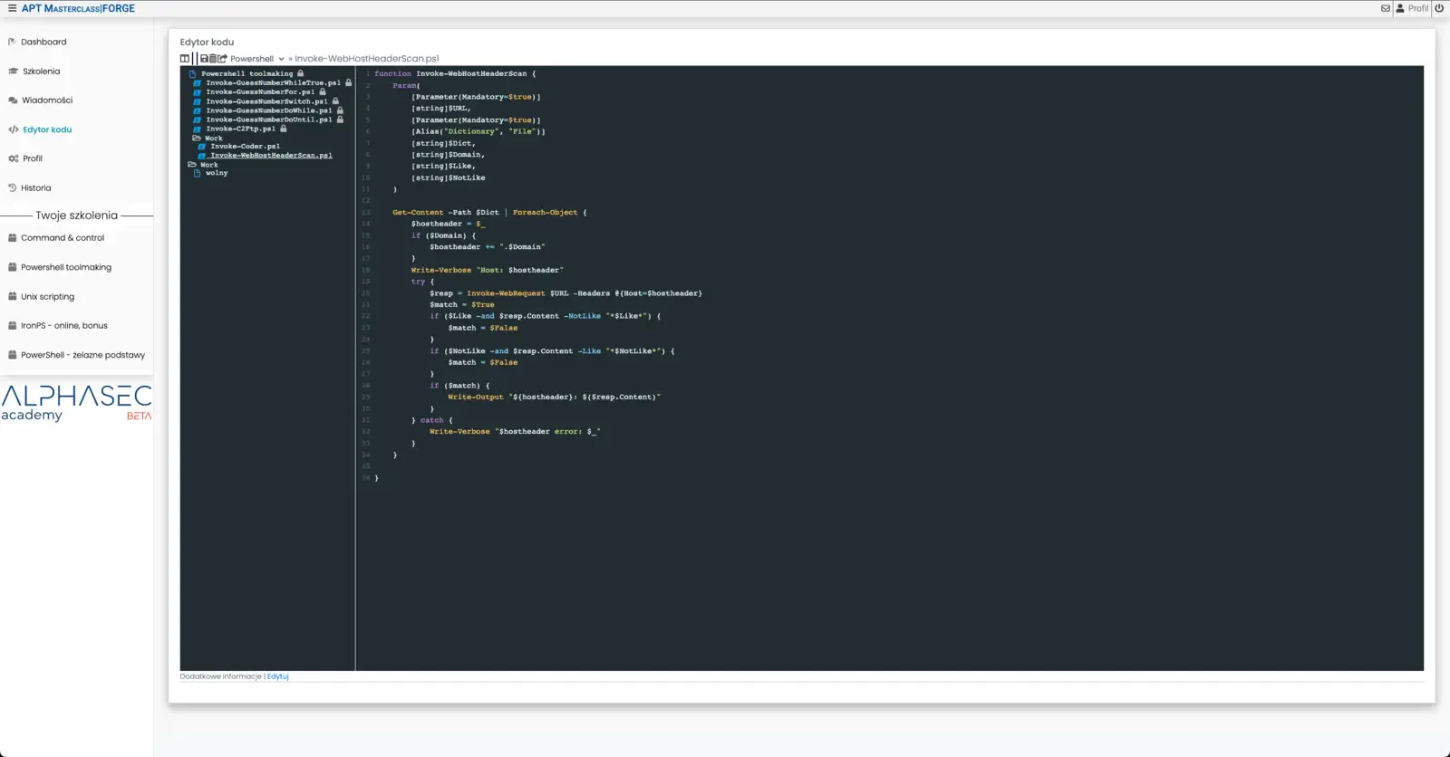 Code editor on the platform