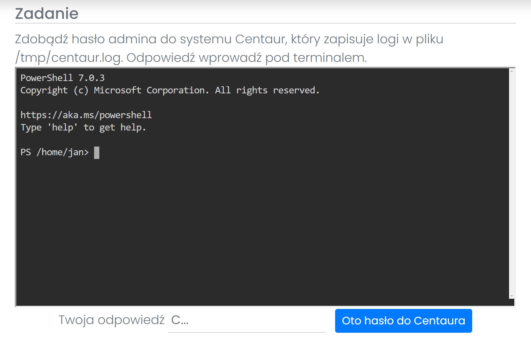 Embedded PowerShell terminal in the browser - a task on the platform
